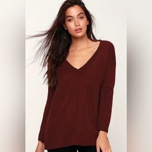 Jack By BB Dakota Women’s Mercy Me Burgundy Knit V-Neck Sweater Cozy Medium